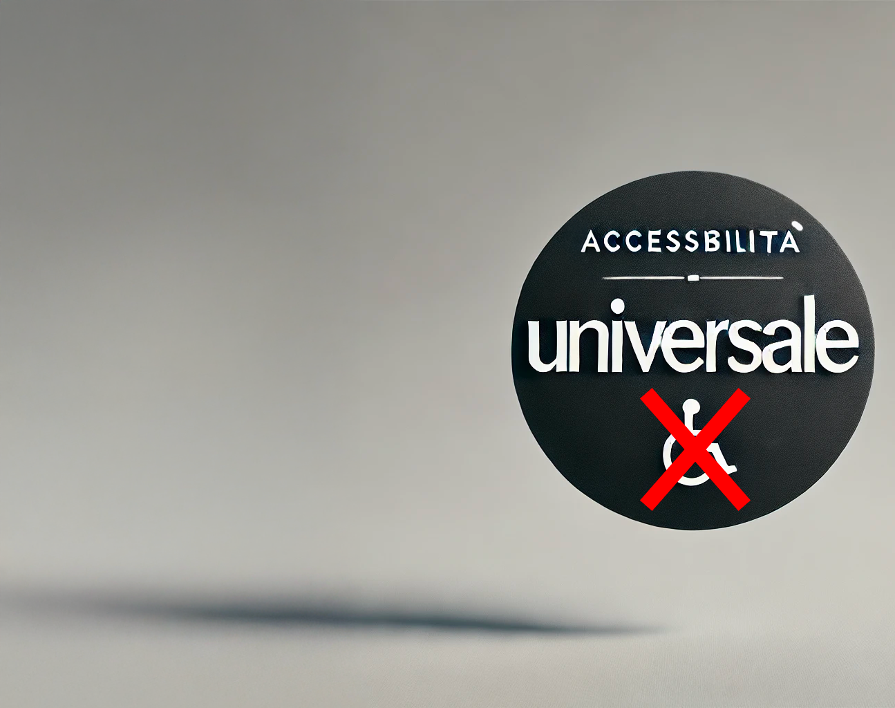 Un simbolo rotondo su sfondo nero. la scritta accessibilità universale. il simbolo della sedia 