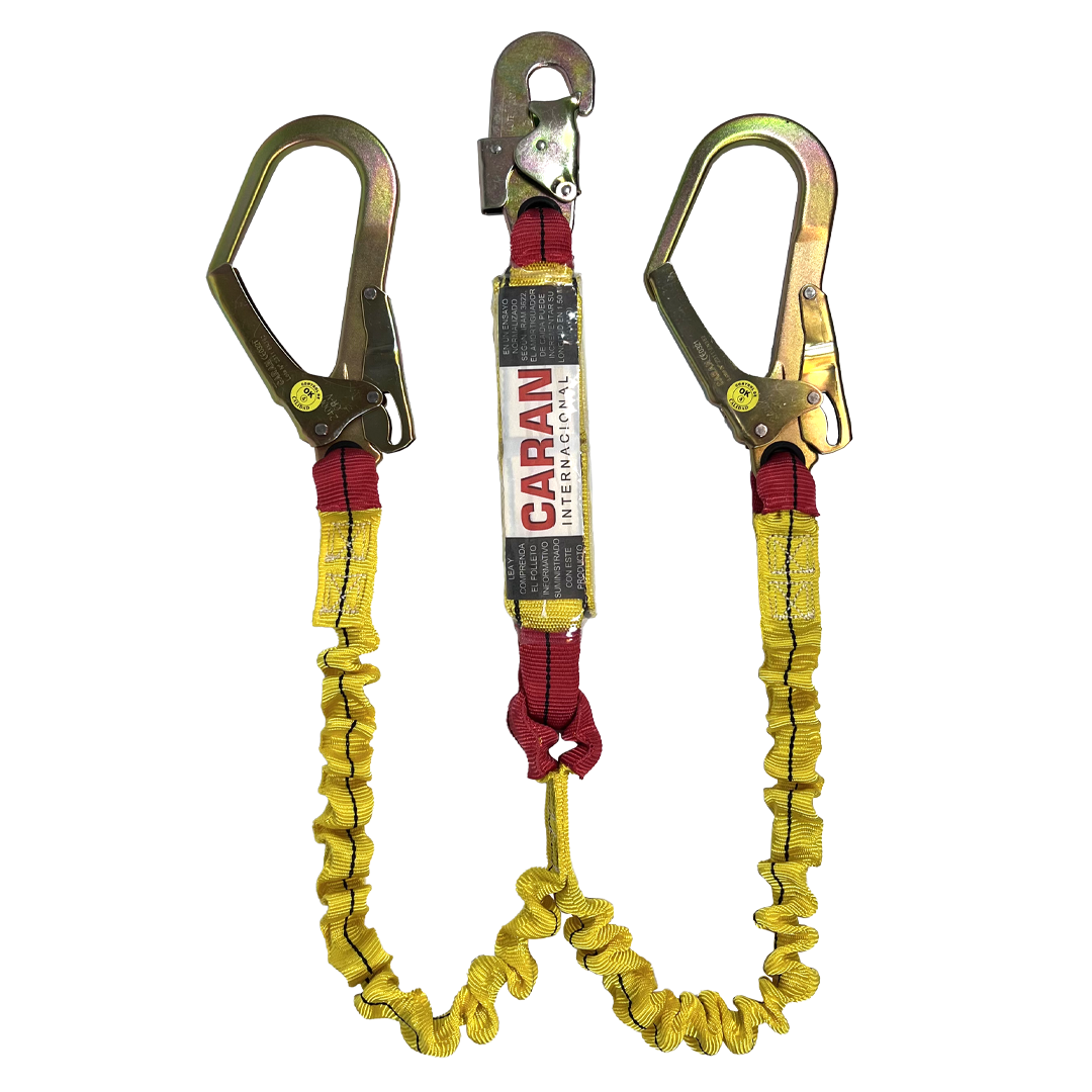 Cordón de seguridad con dos ganchos y amortiguador.