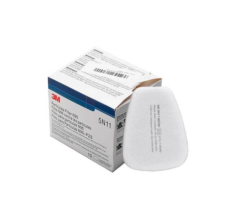 Caja de filtro de partículas 3M 5N11 con un filtro individual al lado; blanco.