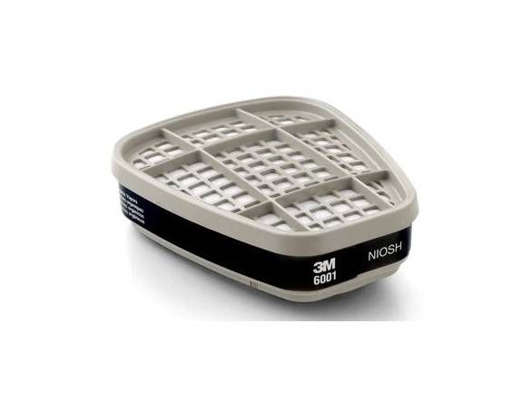 Cartucho para respirador 3M 6001, gris claro con banda negra, etiquetado como