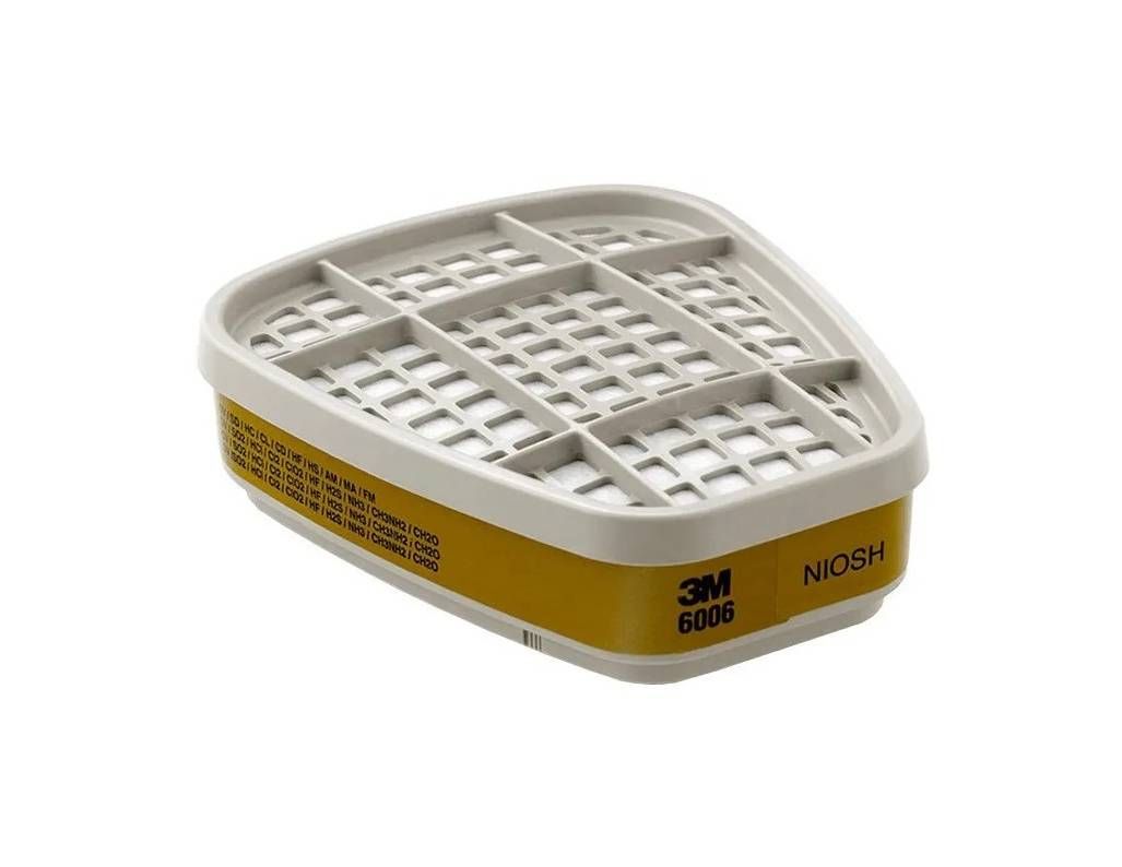 Cartucho de respirador 3M amarillo y blanco.
