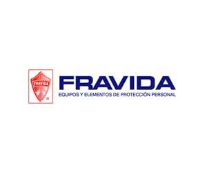 Logo: Fravida, red shield emblem, blue text, "Equipos y Elementos de Protección Personal" (Personal Protective Equipment).