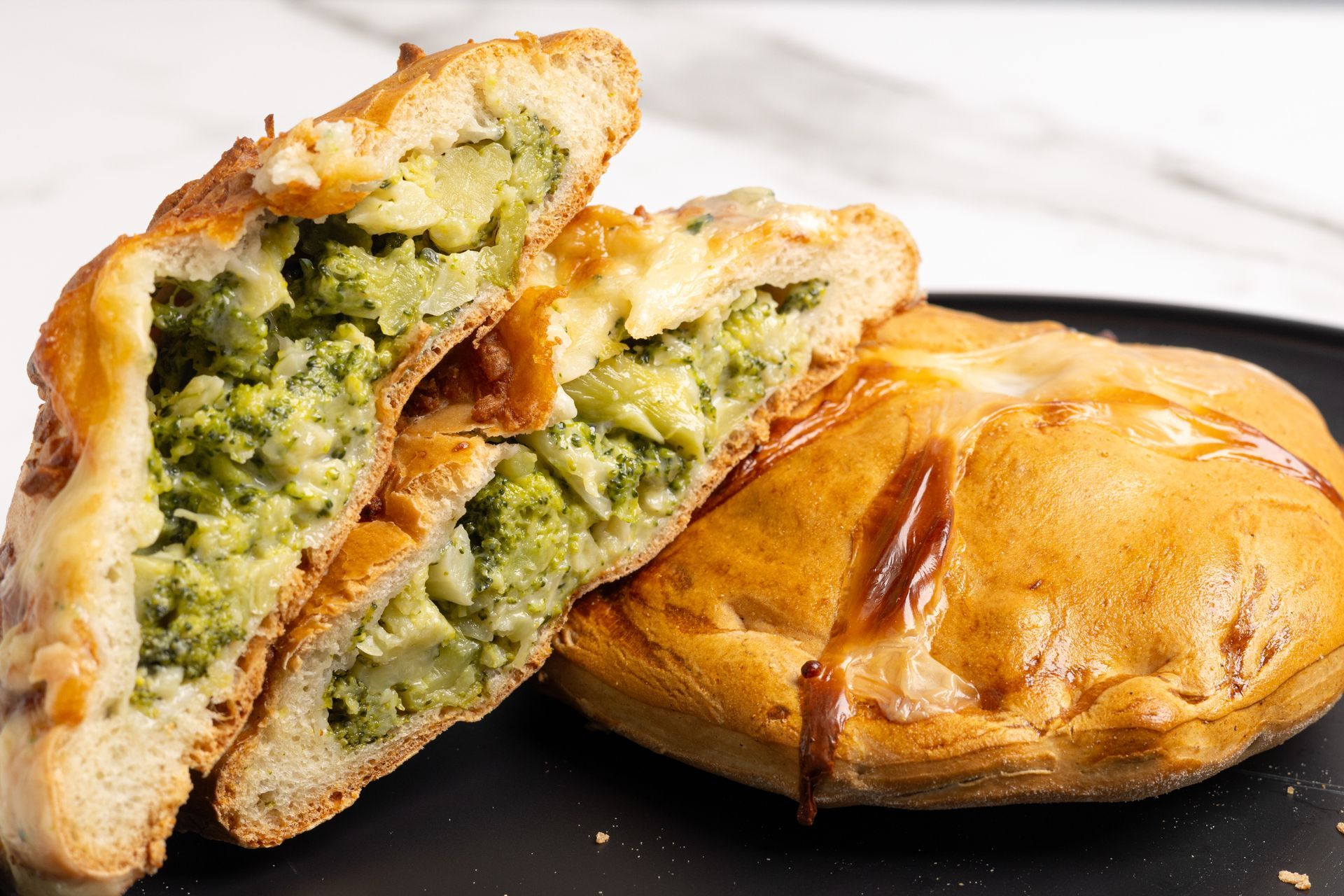 A broccoli filled calzone