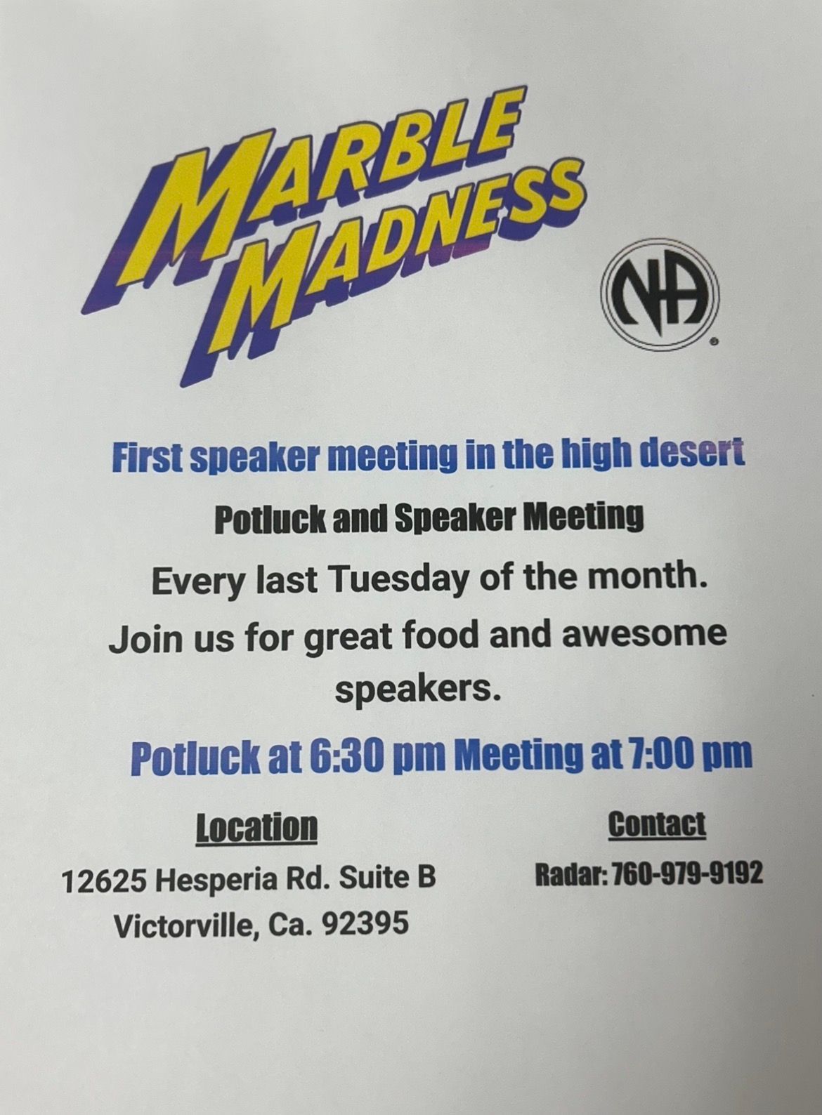 Marble Madness Speaker Meeting