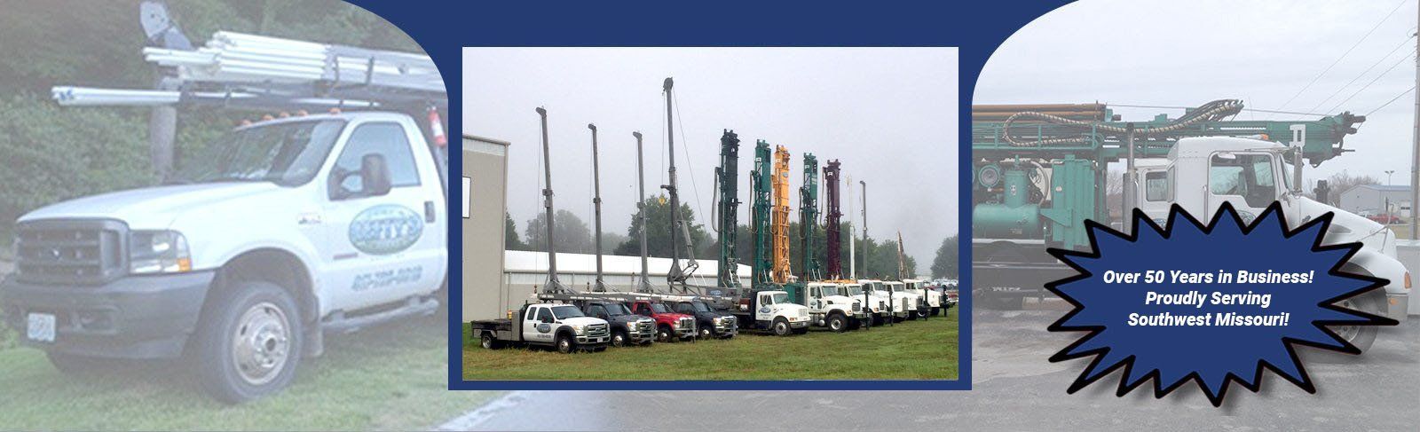 Line-up of Drilling Trucks — Crane, MO — Lefty's Pump & Drilling