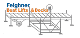 A logo for feighaner boat lifts and docks shows a dock with stairs.