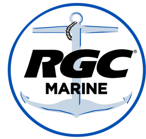 A logo for rgc marine with an anchor and rope