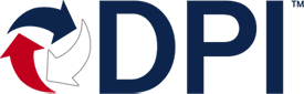 A logo for dpi with a red and white arrow