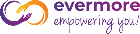 Evermore logo with orange and purple infinity-style heart icon and “empowering you!” tagline