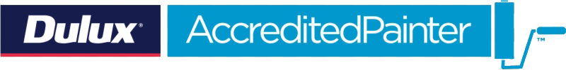 A blue and white logo for dulux accredited painter