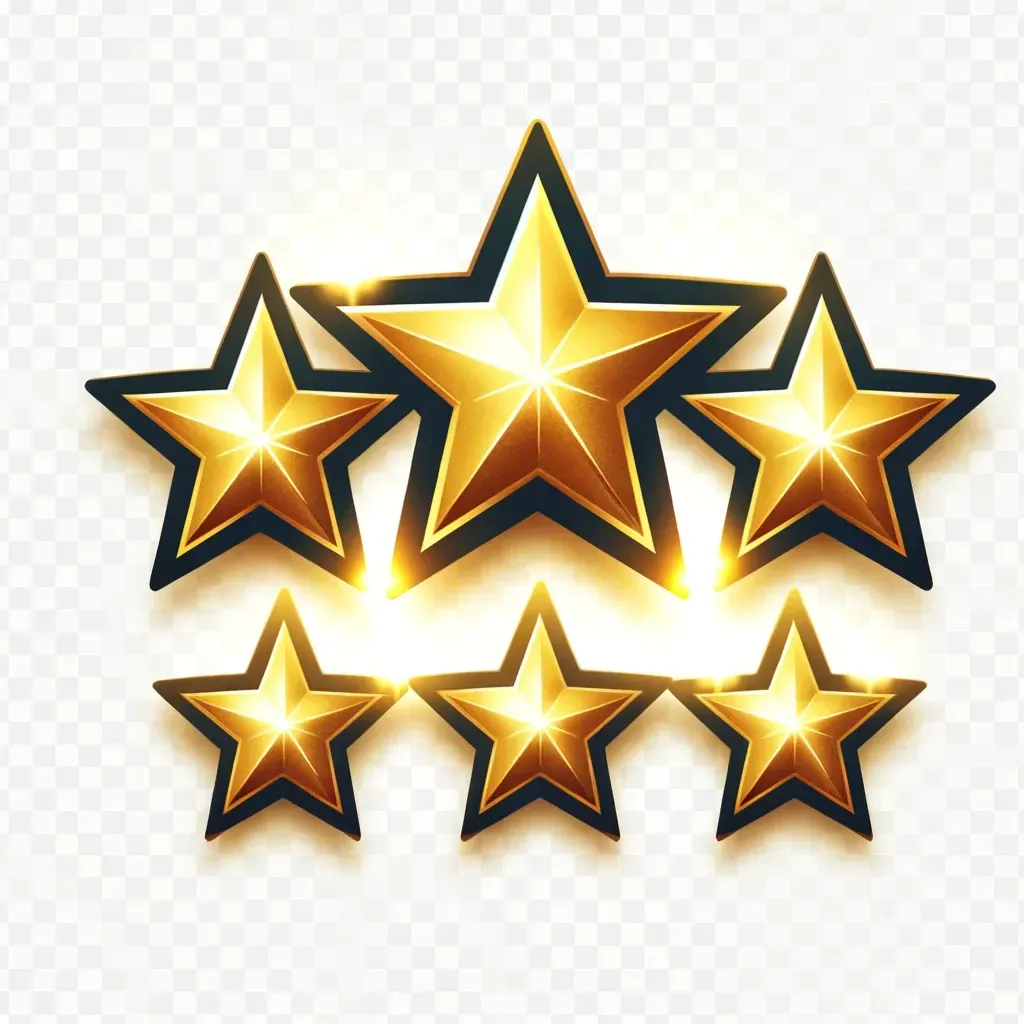 A group of gold stars on a transparent background.