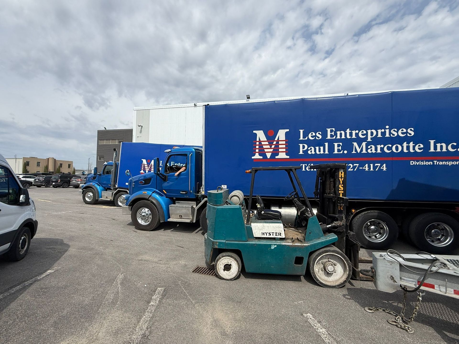 Blue semi-trucks with the 