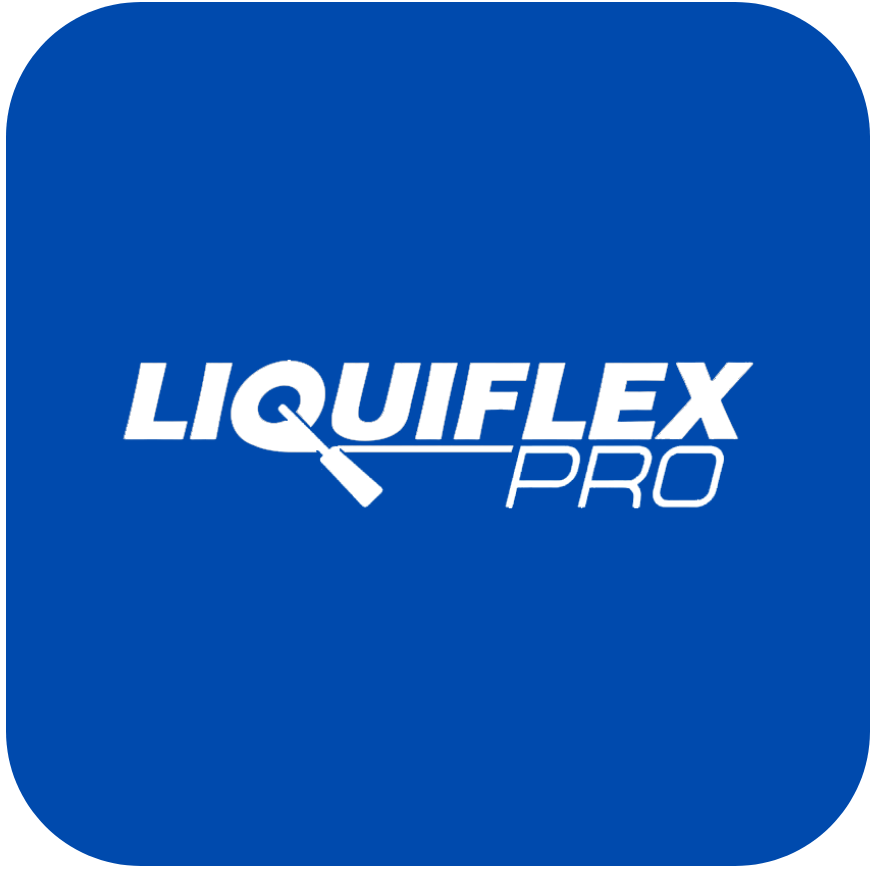 The logo for liquidflex pro is on a blue background
