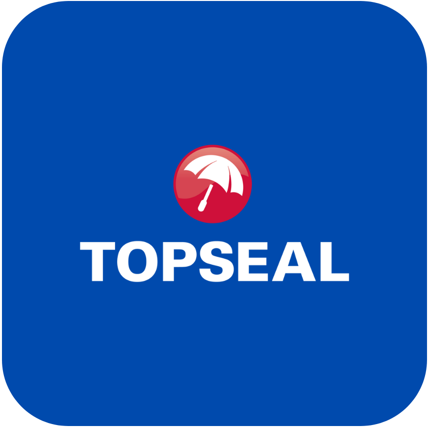 A blue square with the word topseal on it