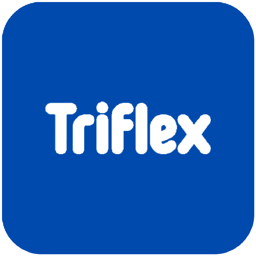The triflex logo is on a blue background