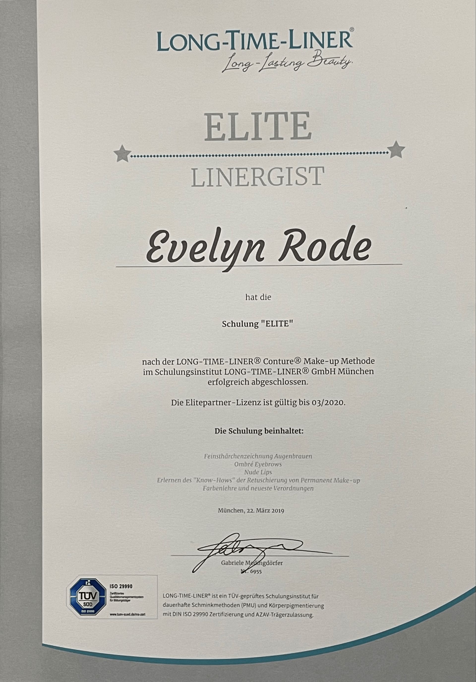 Eine Bescheinigung, die besagt, dass Evelyn darauf geritten ist