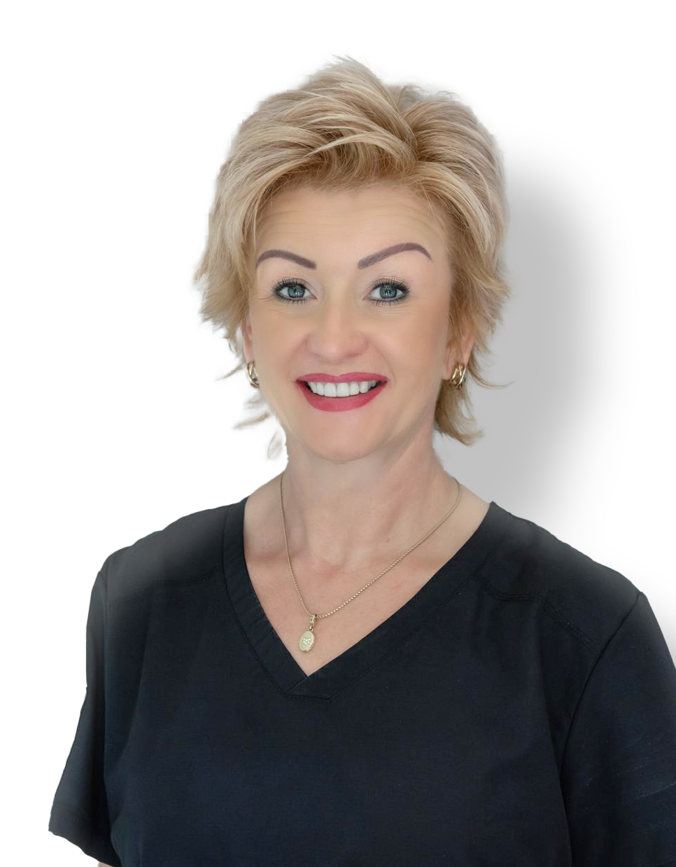 Eine Frau in weißem Hemd und schwarzer Jacke lächelt in die Kamera