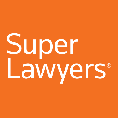 The logo for super lawyers is orange and white