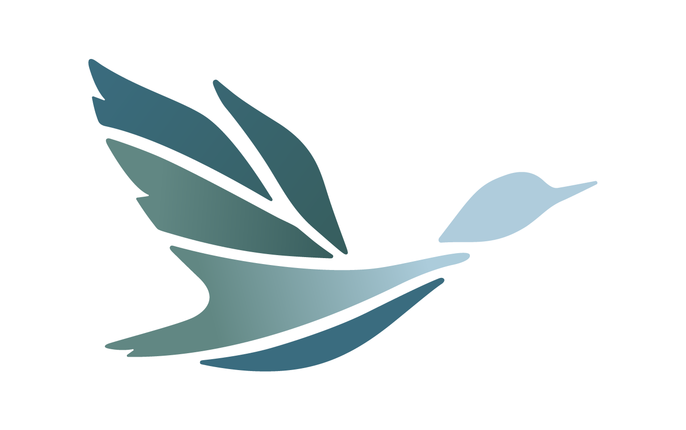 A blue bird is flying in the air on a white background.