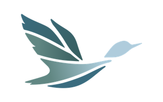 A blue bird is flying in the air on a white background.