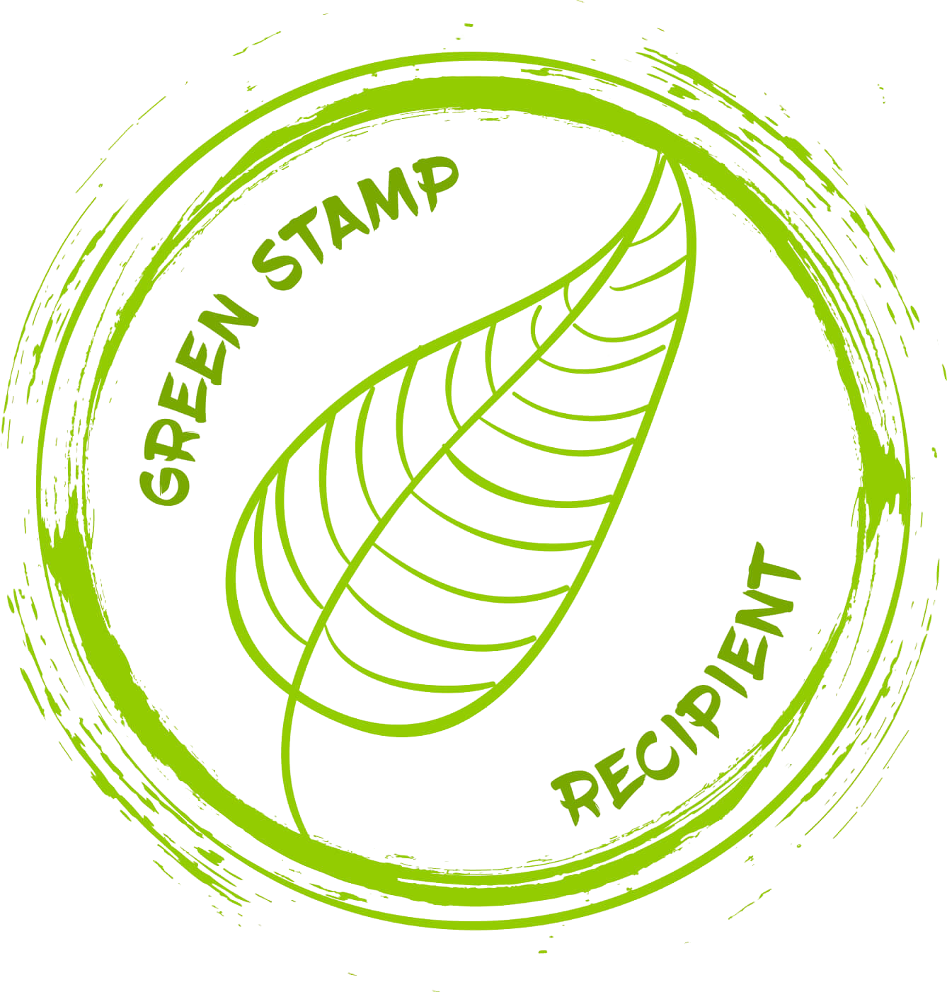 A green stamp with a leaf and the words green stamp recipient