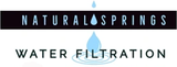 Natural Springs Water Filtration logo with blue water droplet over black and white text