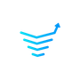 Blue gradient logo: funnel shape with an upward-pointing arrow, indicating growth.