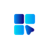 Blue and white logo with four squares and a cursor icon.