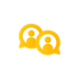 Two yellow speech bubbles, each with a person icon, overlapping.