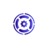 Circular process diagram with gears, blue gradient.