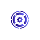 Blue circular process icon with a gear in the center, and arrows.