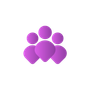 Purple icon of a group of people, represented by shapes, on a white background.