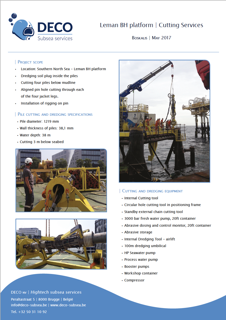 DECO's service brochure with images of offshore oil rig activities and equipment.