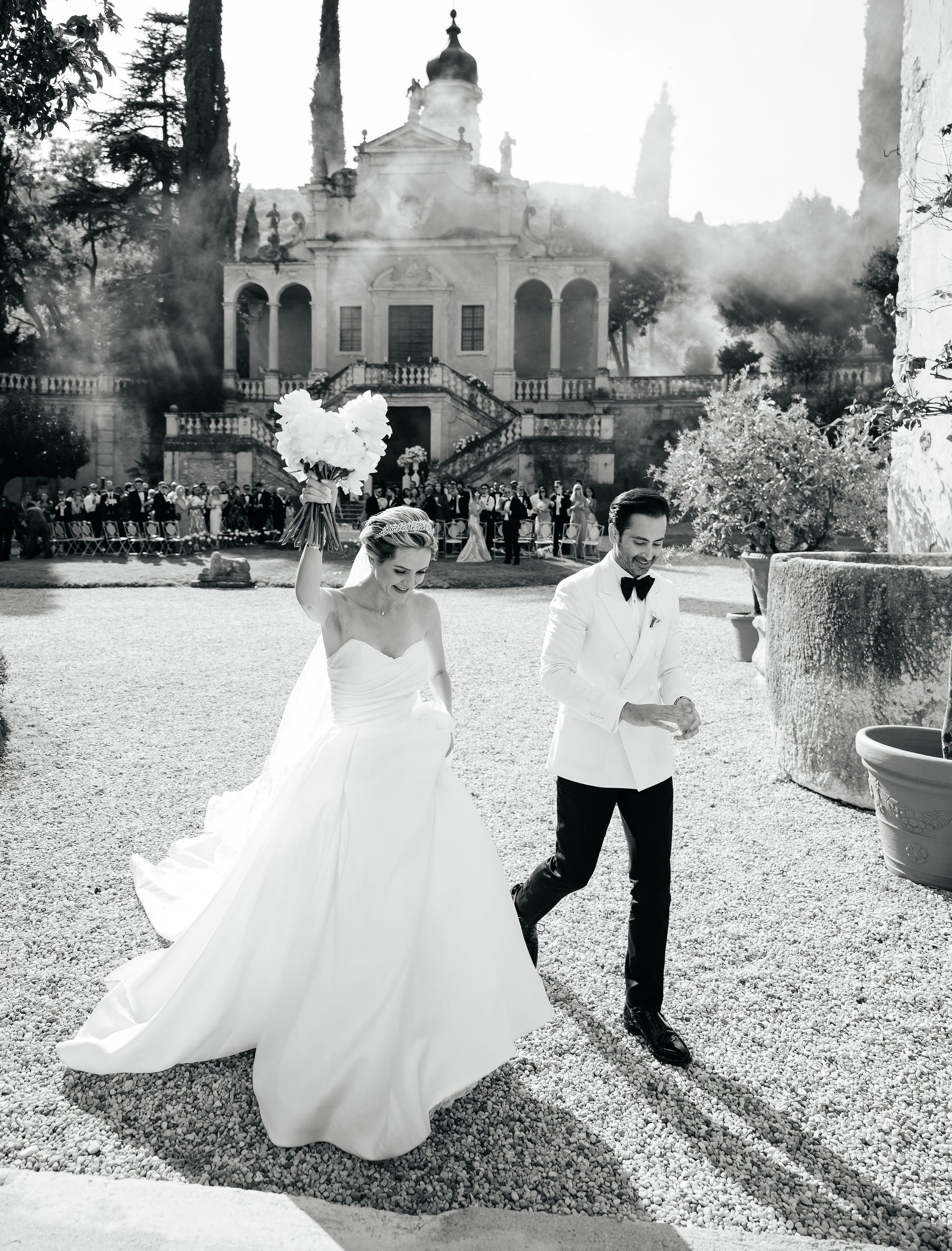 Bride and groom at Villa Arvedi Verona during luxury wedding ceremony in Italy