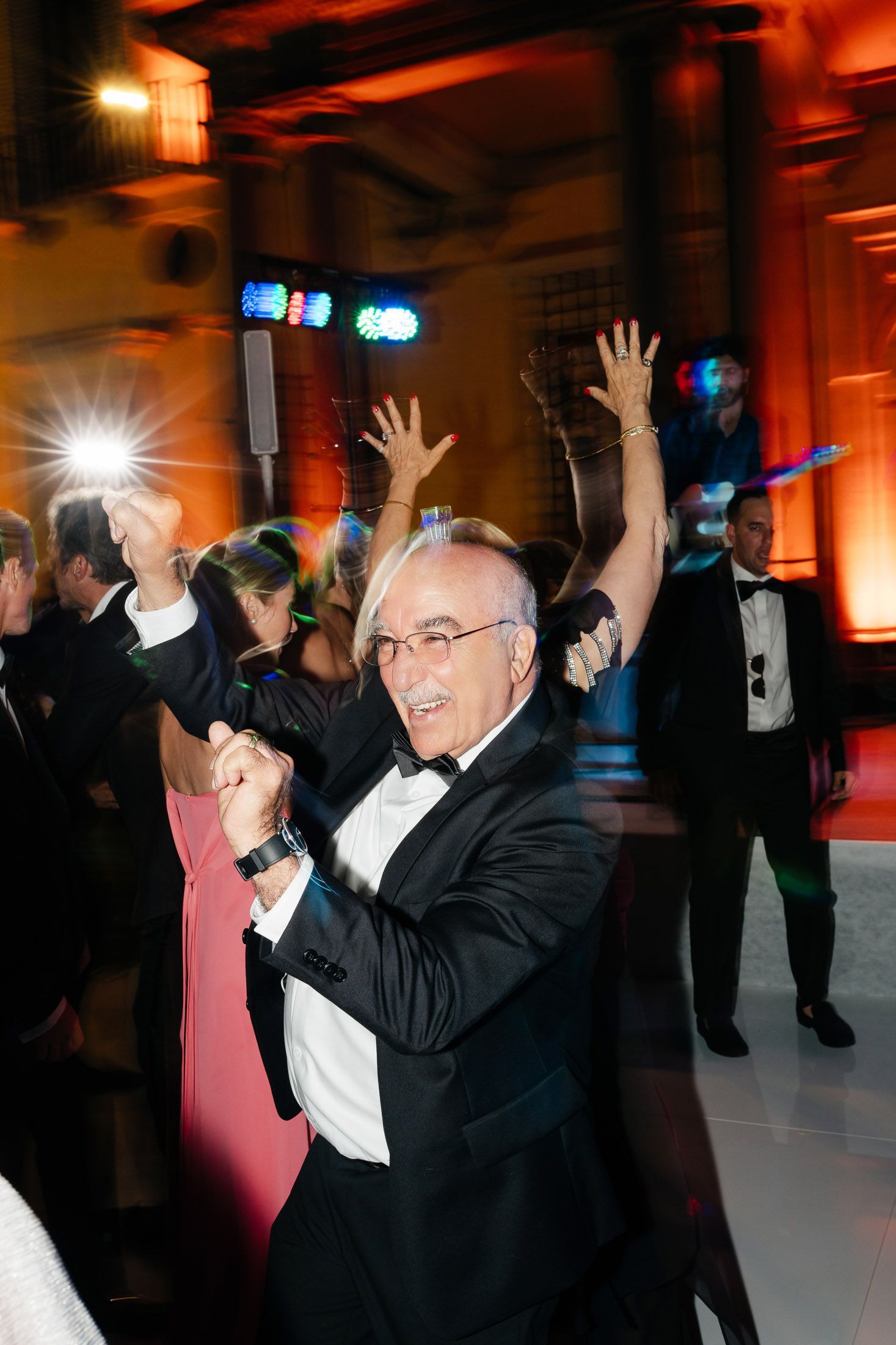 Guests dancing at Villa di Maiano Florence during luxury wedding party in Italy