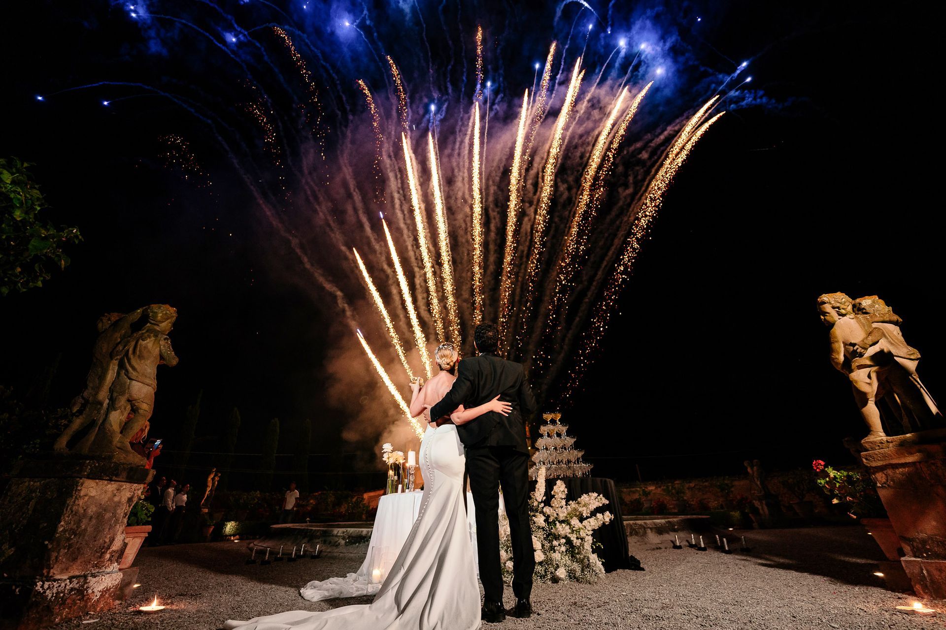 Bride and groom at Il Giardino di Travalle Florence during luxury wedding in Italy
