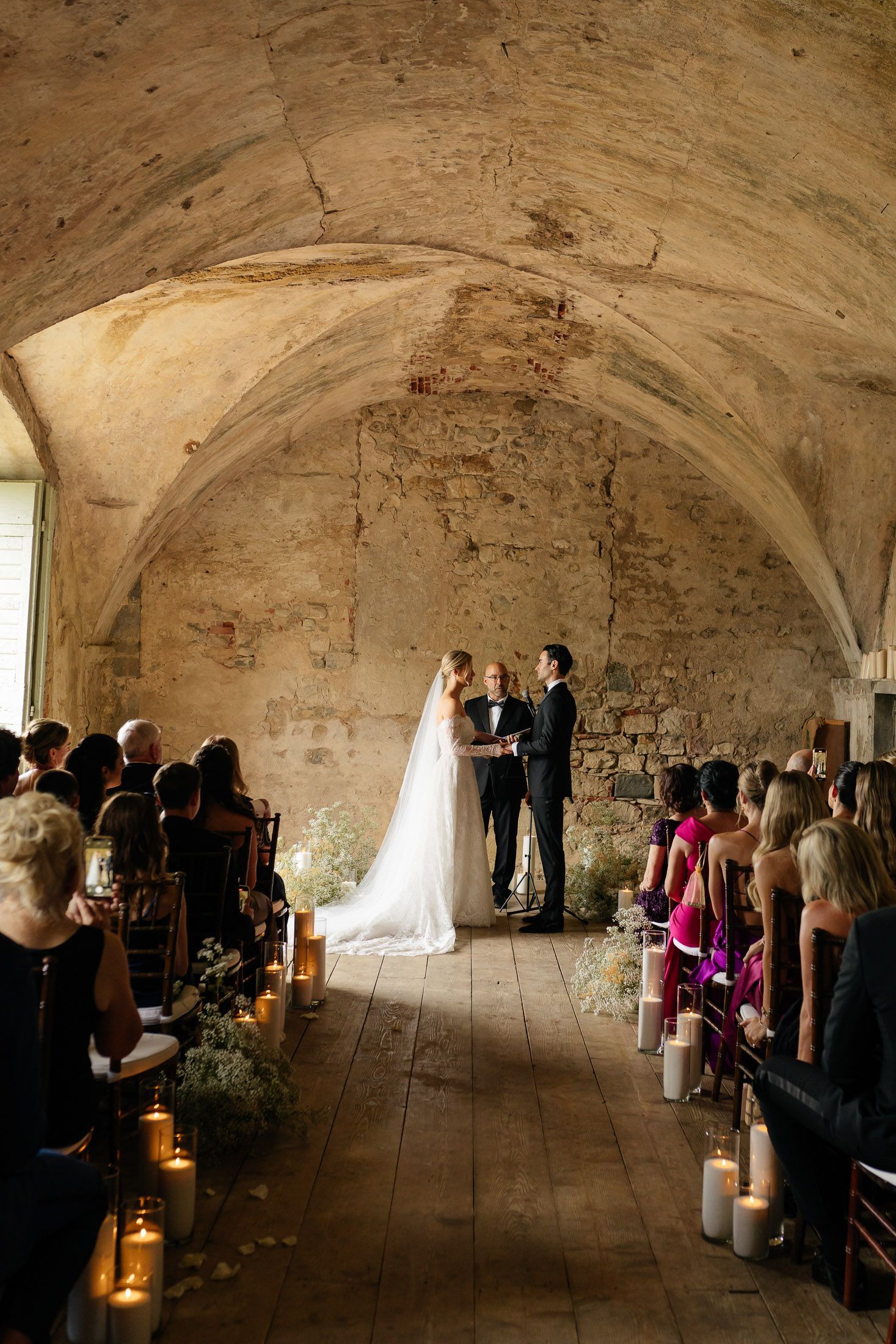 Bride and groom at Villa di Maiano Tuscany during luxury wedding ceremony in Italy