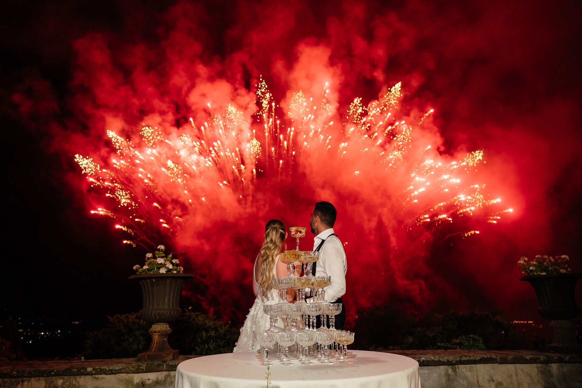 Bride and groom portrait at Villa di Maiano Tuscany in editorial wedding photography