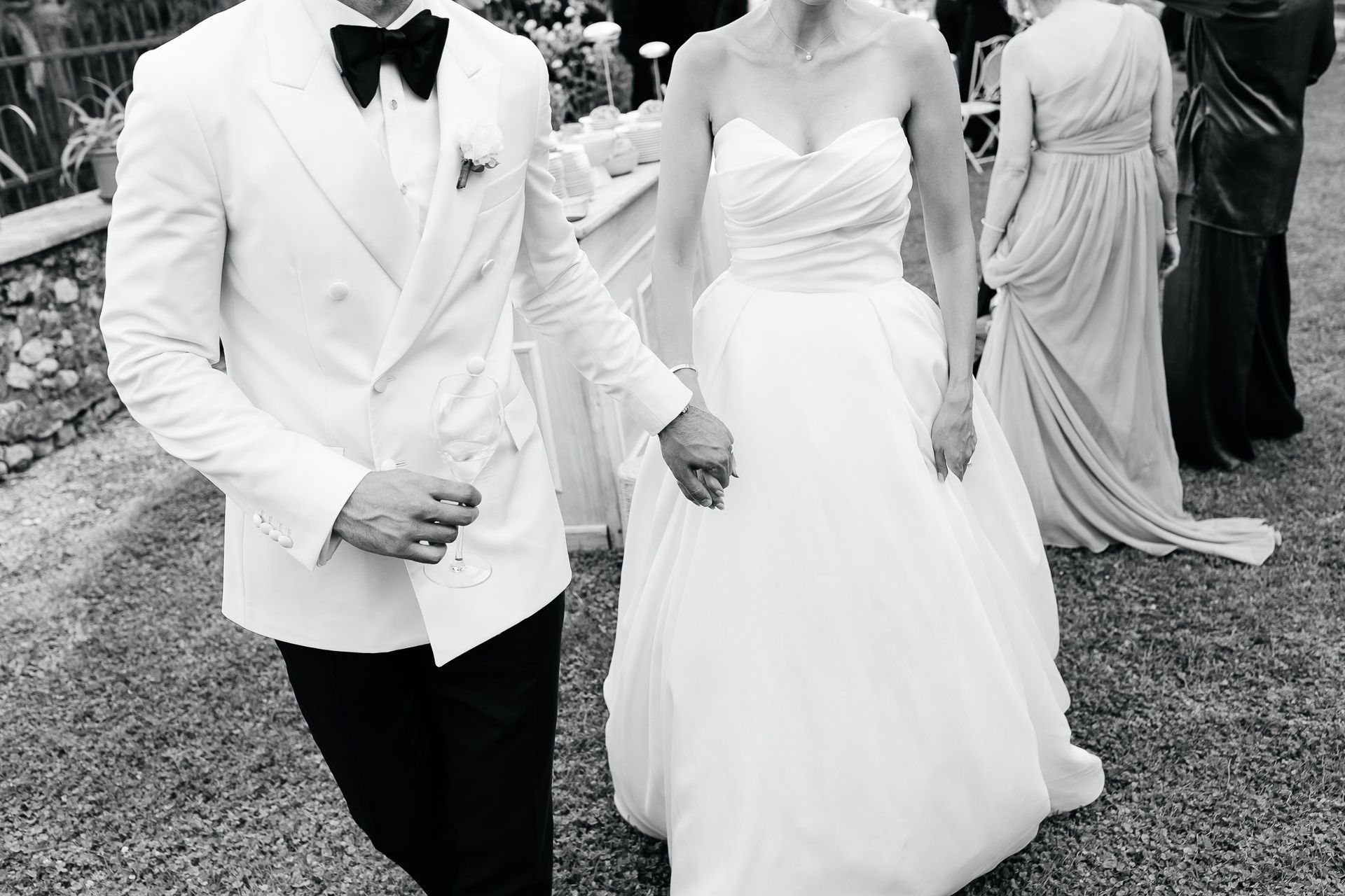 Bride and groom walking together in Florence during luxury destination wedding in Italy