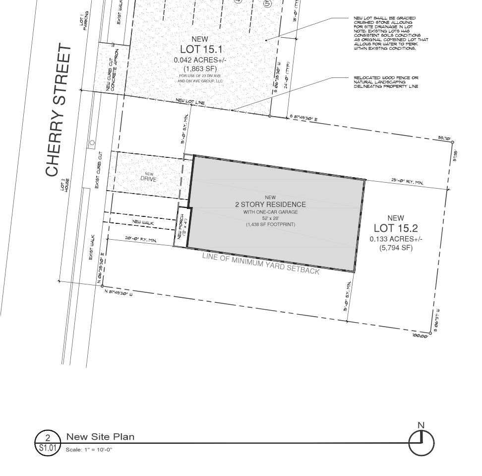 A black and white drawing of a lot on cherry street