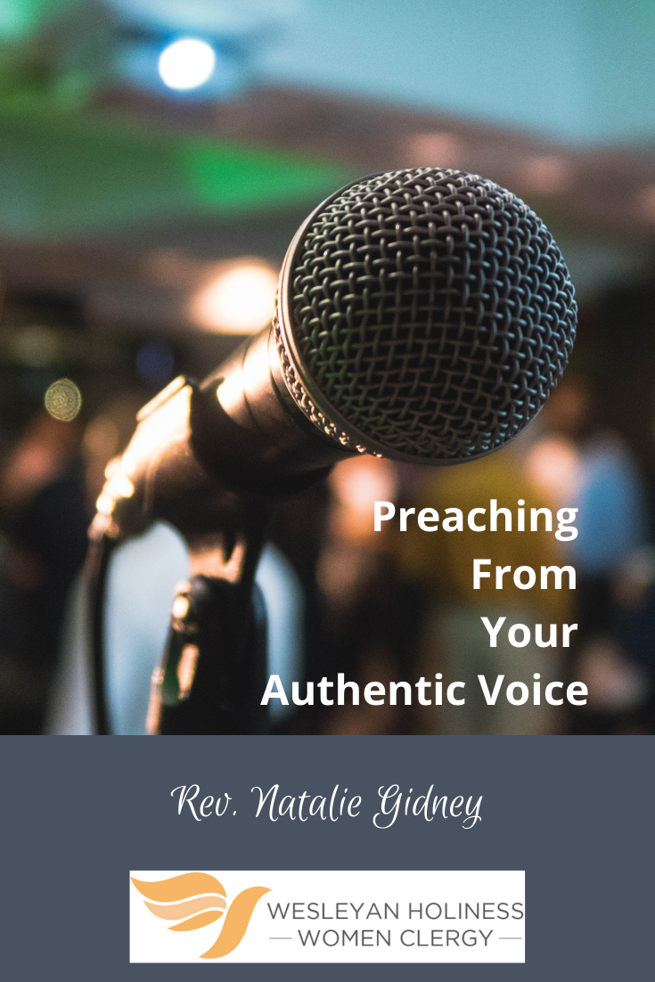 Picture of microphone. Text: Preaching from your authentic voice. Rev. Natalie Gidney.