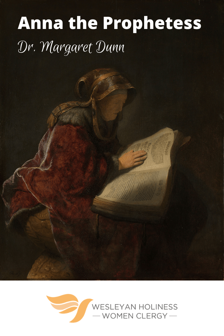 Rembrandt painting of Anna the Prophetess reading the Hebrew Scriptures.