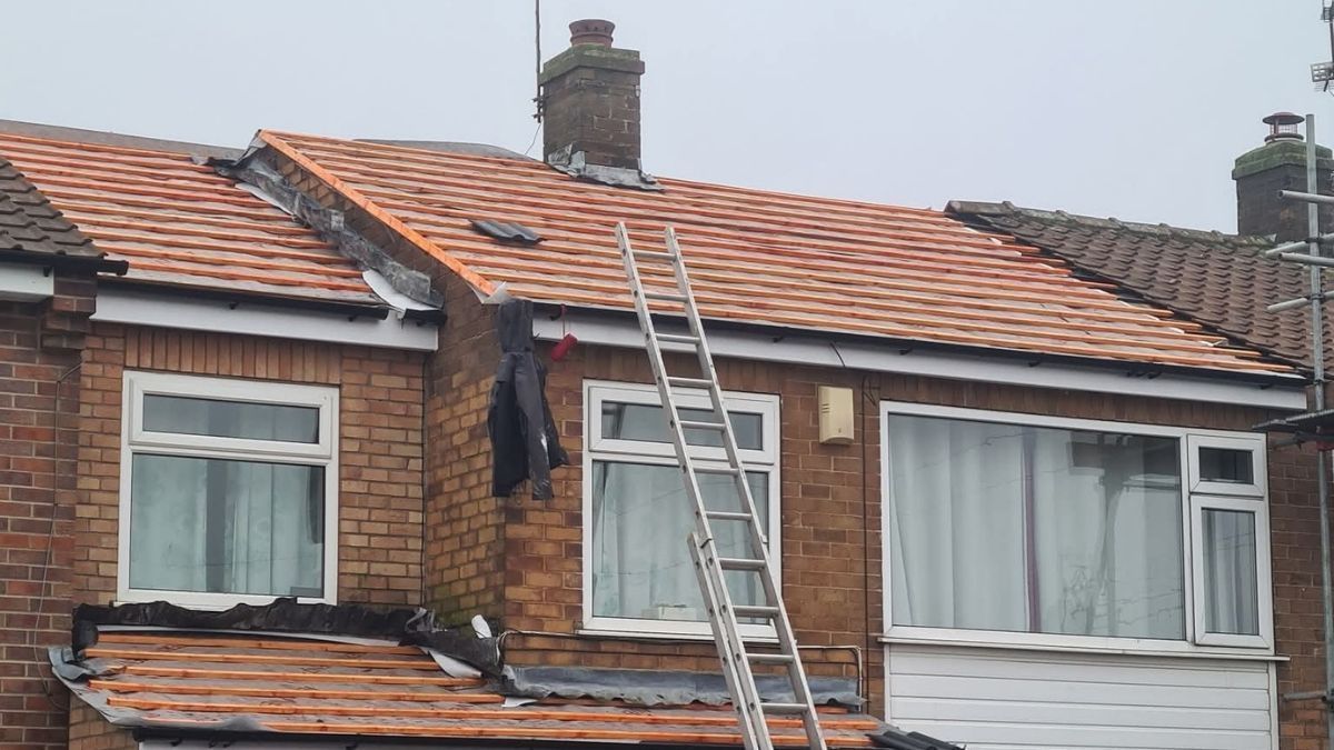 Dark grey resin driveway leading to a white garage door, flanked by gardens with greenery.