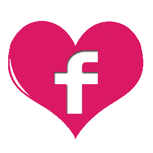a pink heart with the Facebook logo inside of it