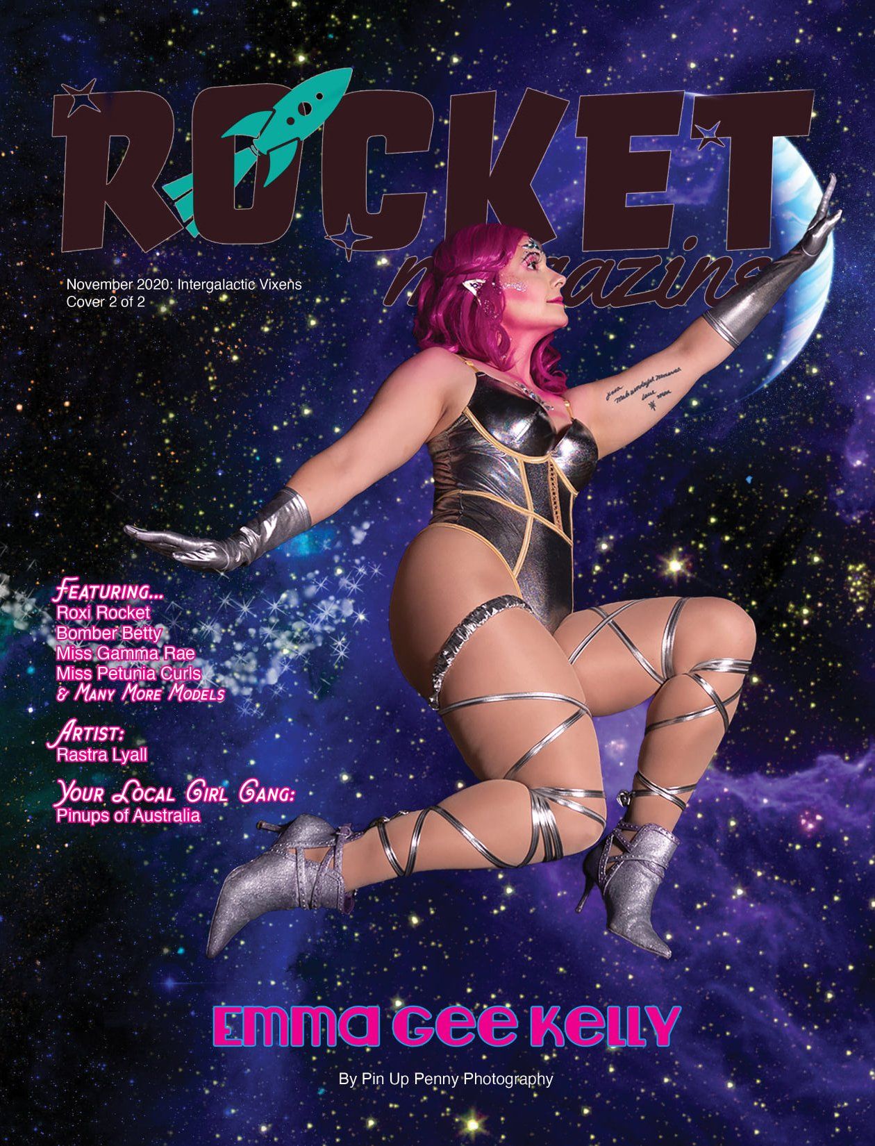 a woman with pink hair is on the cover of rocket magazine