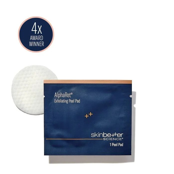 SkinBetter Science AlphaRet exfoliating peel pad and a single pad on a white background.