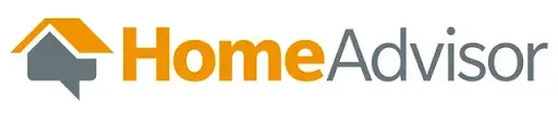 HomeAdvisor logo: A house icon with an orange roof and a speech bubble next to the text