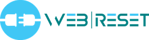 Een blauw en groen logo voor een bedrijf genaamd web reset.