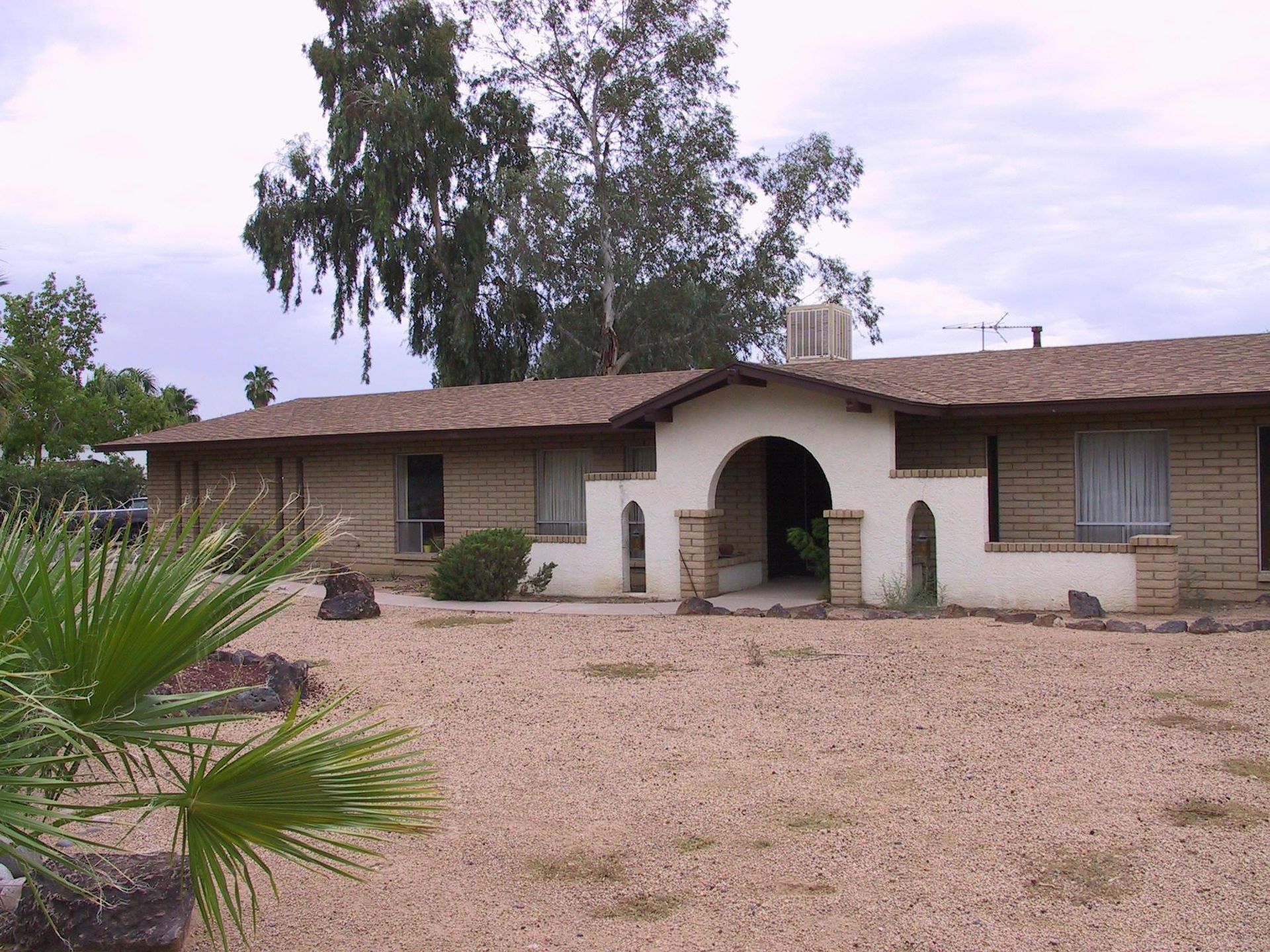 A house with a palm tree in front of it
