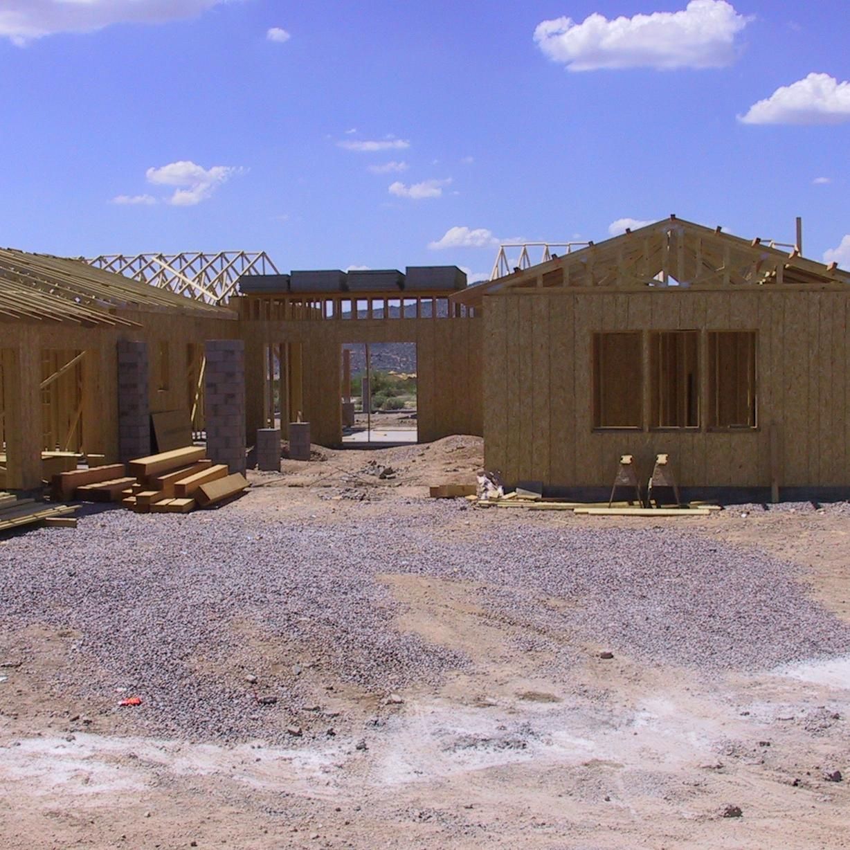 A house that is being built in the desert